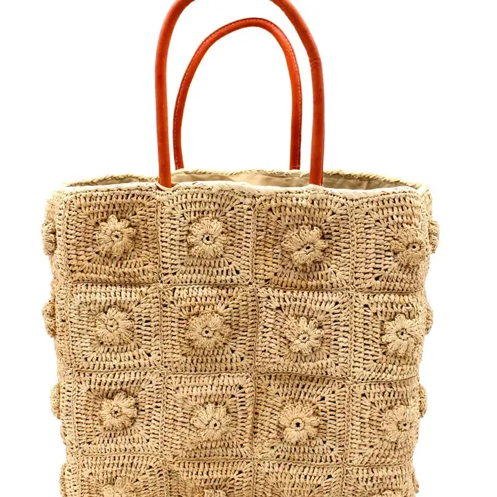 Flower Power Crochet Straw  Bag