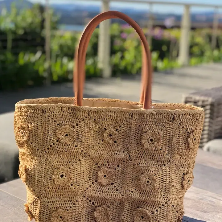 Flower Power Crochet Straw  Bag