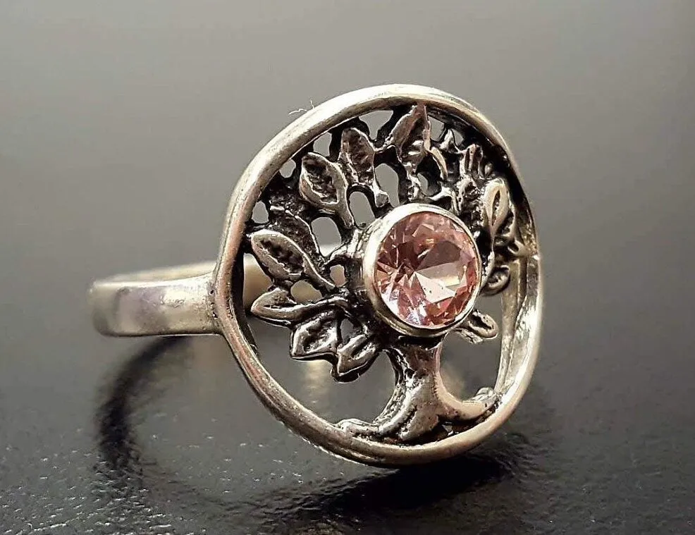 Morganite Ring - Tree of Life Ring - Round Pink Ring
