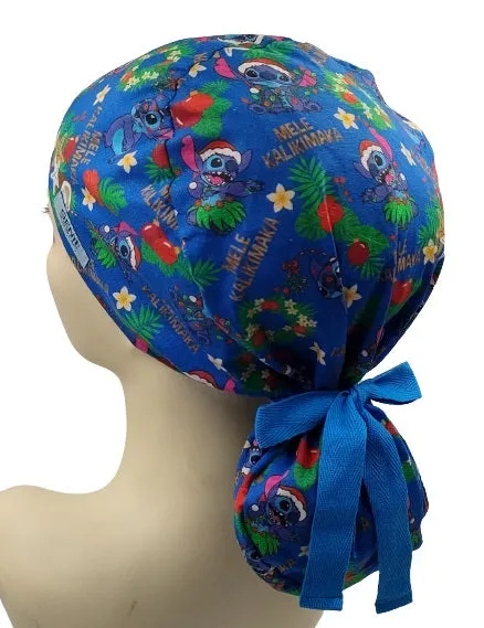 New Stitch Christmas Blue Ponytail Scrub Cap Doctor Theatre Nurse Hospital Paediatric Vet Surgical