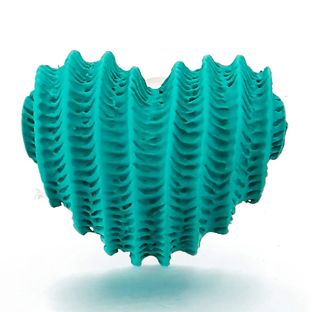 Unique Green Grooved Heart Statement Stud Earrings