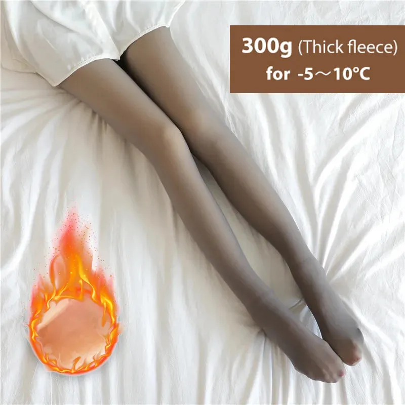 Winter Warm Tights Pantyhose Women Fleece Socks High Waist Thermal Stocking Insulated Pants Fake Translucent Leggings Tights