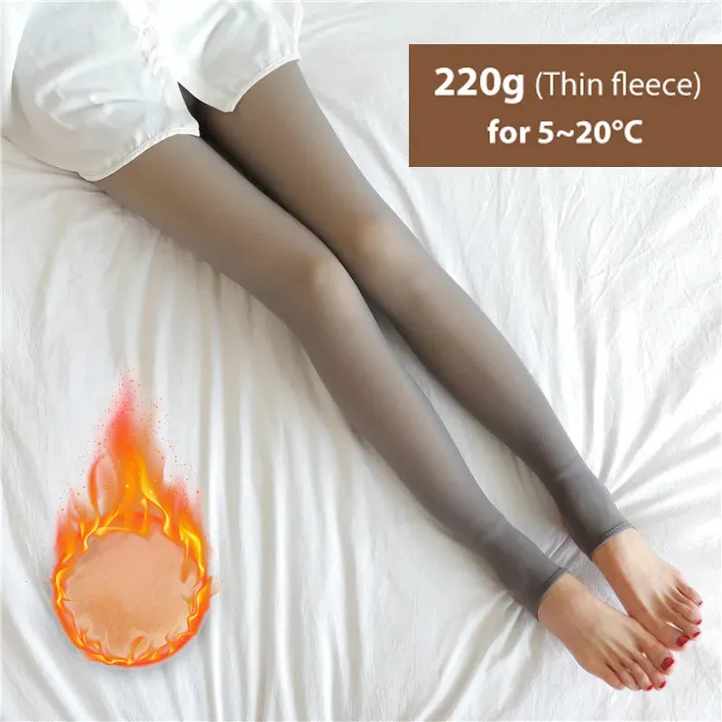 Winter Warm Tights Pantyhose Women Fleece Socks High Waist Thermal Stocking Insulated Pants Fake Translucent Leggings Tights