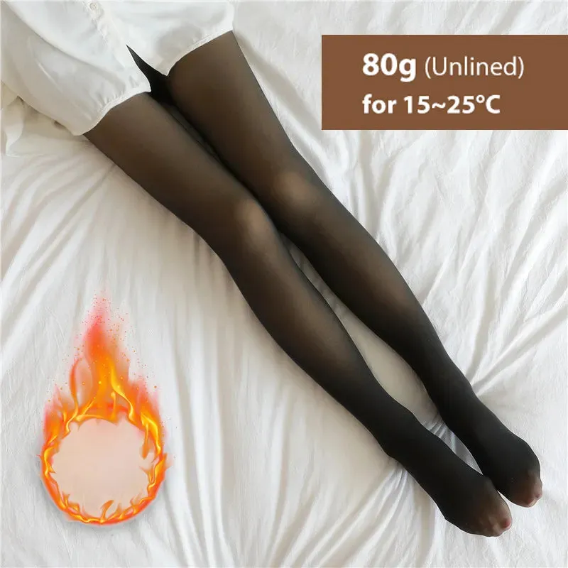 Winter Warm Tights Pantyhose Women Fleece Socks High Waist Thermal Stocking Insulated Pants Fake Translucent Leggings Tights