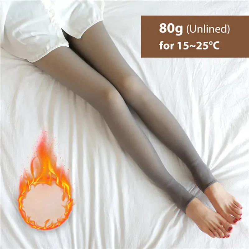 Winter Warm Tights Pantyhose Women Fleece Socks High Waist Thermal Stocking Insulated Pants Fake Translucent Leggings Tights