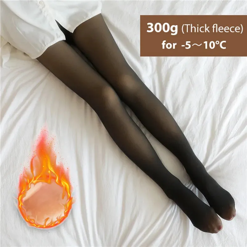 Winter Warm Tights Pantyhose Women Fleece Socks High Waist Thermal Stocking Insulated Pants Fake Translucent Leggings Tights