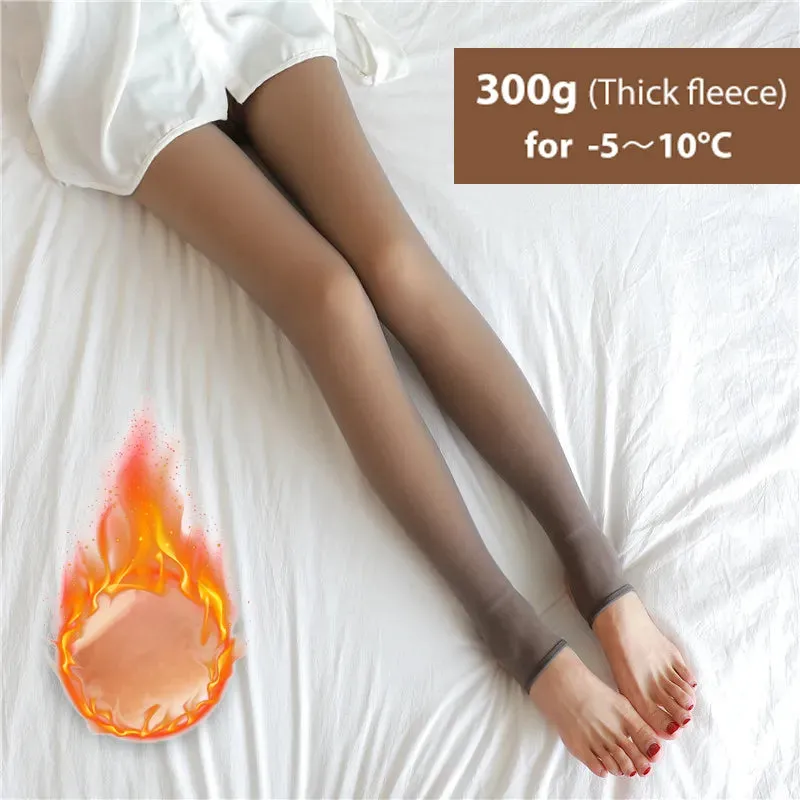 Winter Warm Tights Pantyhose Women Fleece Socks High Waist Thermal Stocking Insulated Pants Fake Translucent Leggings Tights